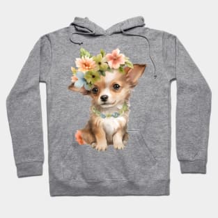 Watercolor Chihuahua Dog with Head Wreath Hoodie